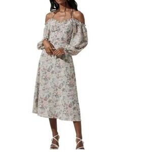 ASTR The Label Floral Off Shoulder Puff Sleeves Peasant Dress Women's M Coquette